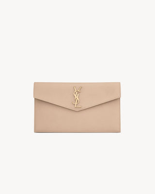 POCHETTE UPTOWN IN PELLE GOFFRATA DARK BEIGE