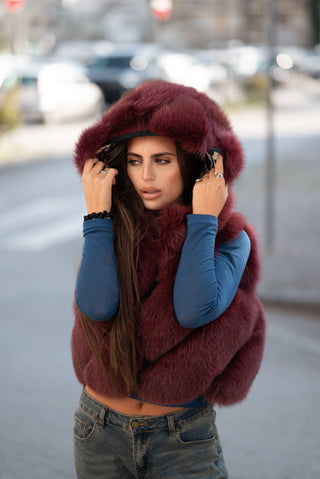 Gilet en renard bordeaux