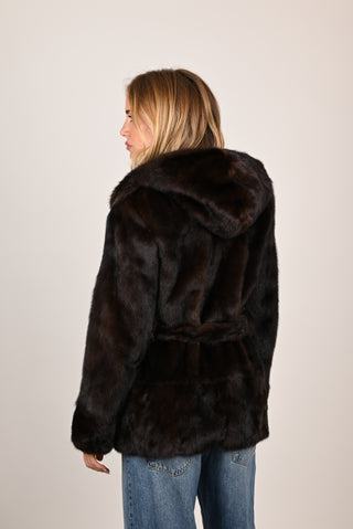 Mink jacket with hood and belt A64