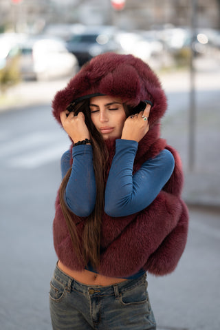 Gilet in volpe  bordeaux