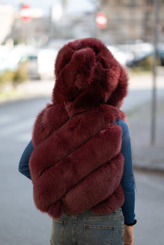 Burgundy fox vest