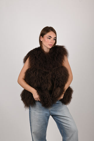Gilet in mongolia marrone