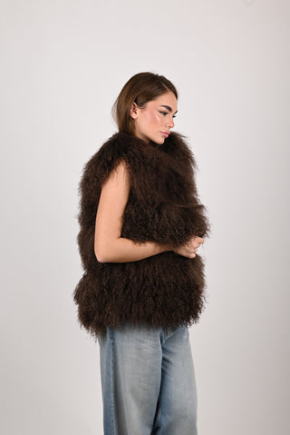 Gilet in mongolia marrone